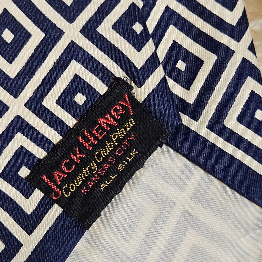 Vintage 1960s Navy and White Geometric 100% Silk Men's Tie by Jack Henry